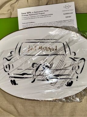 Kate Spade White and Gold 'Just Married' Decorative Serving Platter